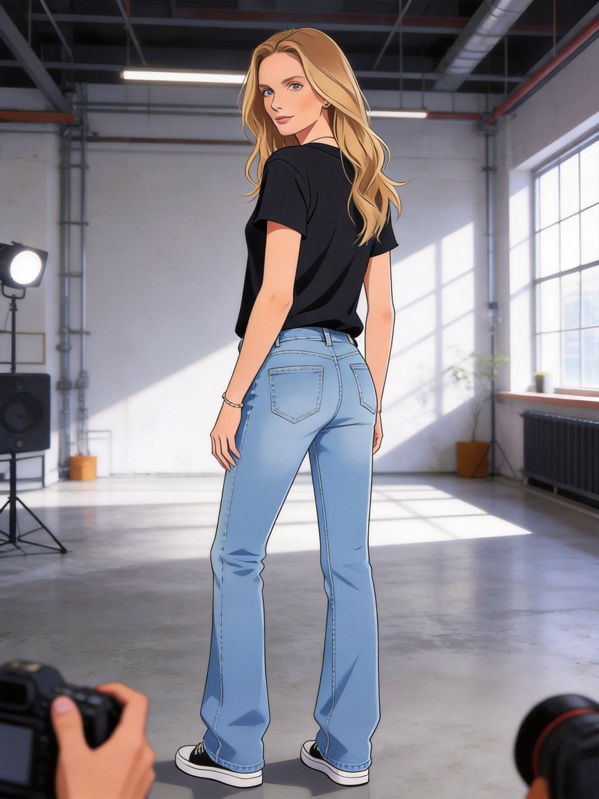 black tee + flared jeans = always works